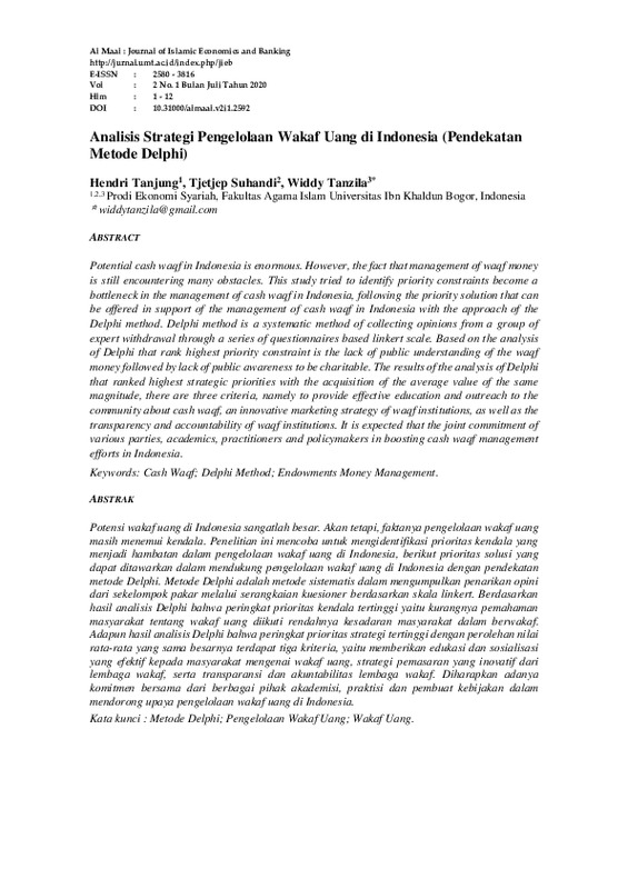 Analisis Strategi Pengelolaan Wakaf Uang di Indonesia (Pendekatan Metode Delphi).pdf