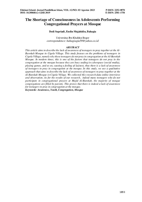 The Shortage of Consciousness in Adolescents Performing Congregational Prayers at Mosque.pdf