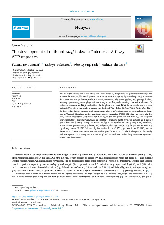 The development of national waqf index in Indonesia A fuzzy AHP approach.pdf The development of national waqf index in Indonesia A fuzzy AHP approach.pdf