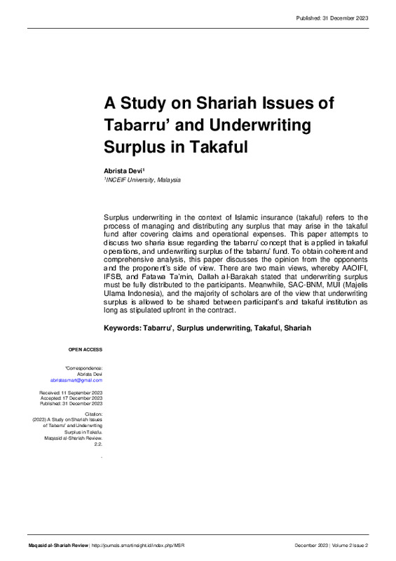 A Study on Shariah Issues of Tabarru’and Underwriting Surplus in Takaful.pdf
