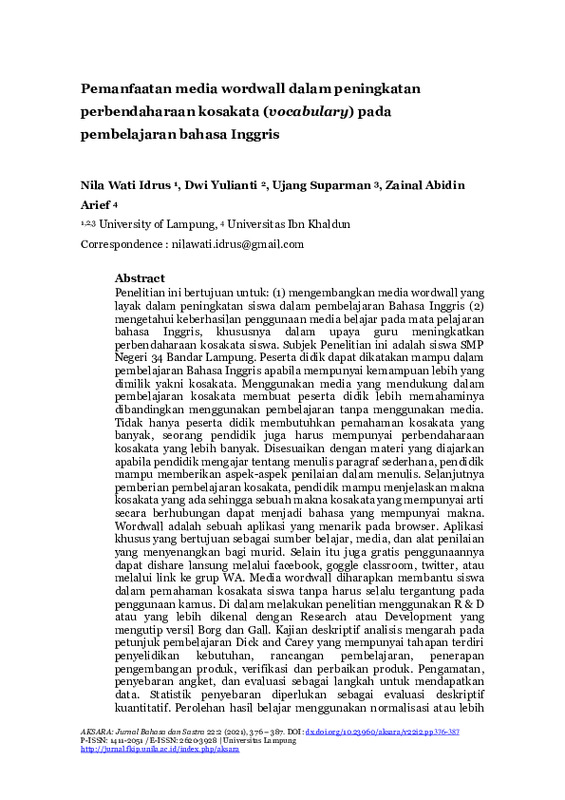 Pemanfaatan media wordwall dalam peningkatan perbendaharaan kosakata (vocabulary) pada pembelajaran bahasa Inggris.pdf Pemanfaatan media wordwall dalam peningkatan perbendaharaan kosakata (vocabulary) pada pembelajaran bahasa Inggris.pdf