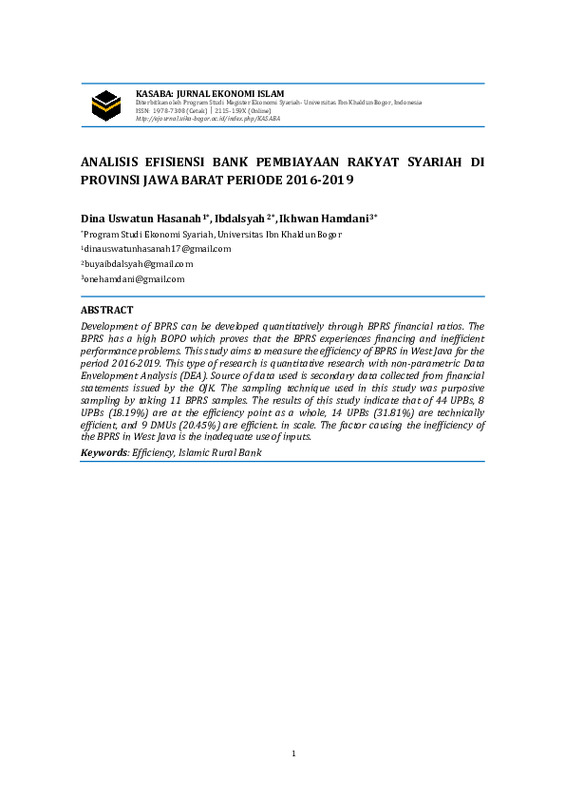 ANALISIS EFISIENSI BANK PEMBIAYAAN RAKYAT SYARIAH DI PROVINSI JAWA BARAT PERIODE 2016-2019.pdf ANALISIS EFISIENSI BANK PEMBIAYAAN RAKYAT SYARIAH DI PROVINSI JAWA BARAT PERIODE 2016-2019.pdf