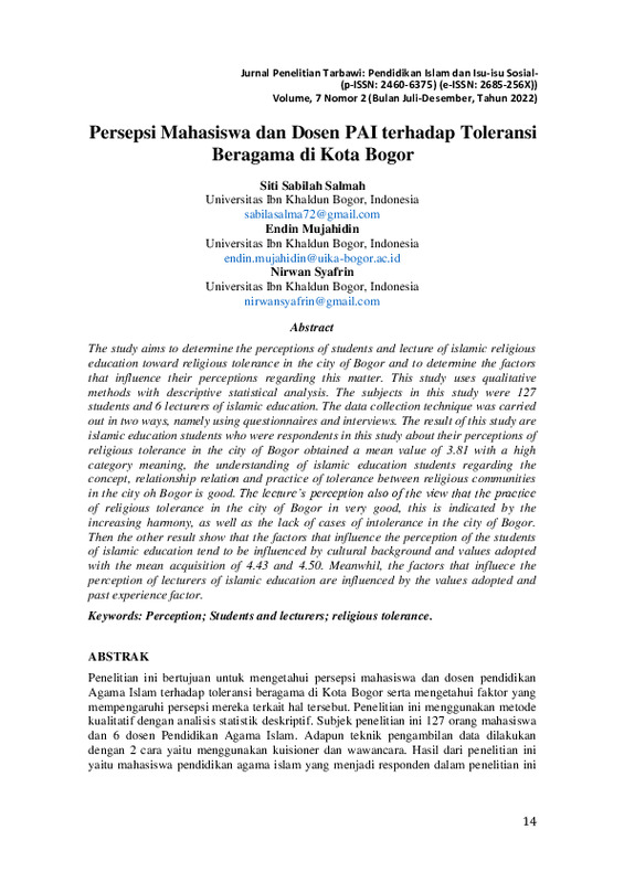 Persepsi Mahasiswa dan Dosen PAI terhadap Toleransi Beragama di Kota Bogor.pdf Persepsi Mahasiswa dan Dosen PAI terhadap Toleransi Beragama di Kota Bogor.pdf