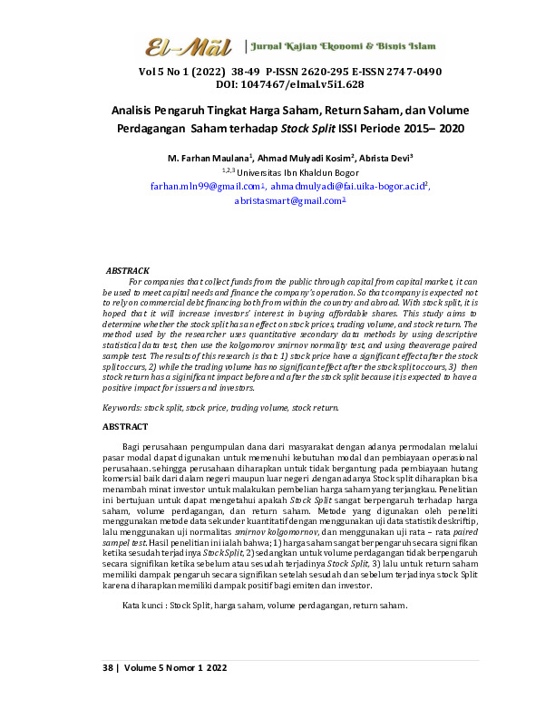 Analisis Pengaruh Tingkat Harga Saham, Return Saham, dan Volume.pdf Analisis Pengaruh Tingkat Harga Saham, Return Saham, dan Volume.pdf