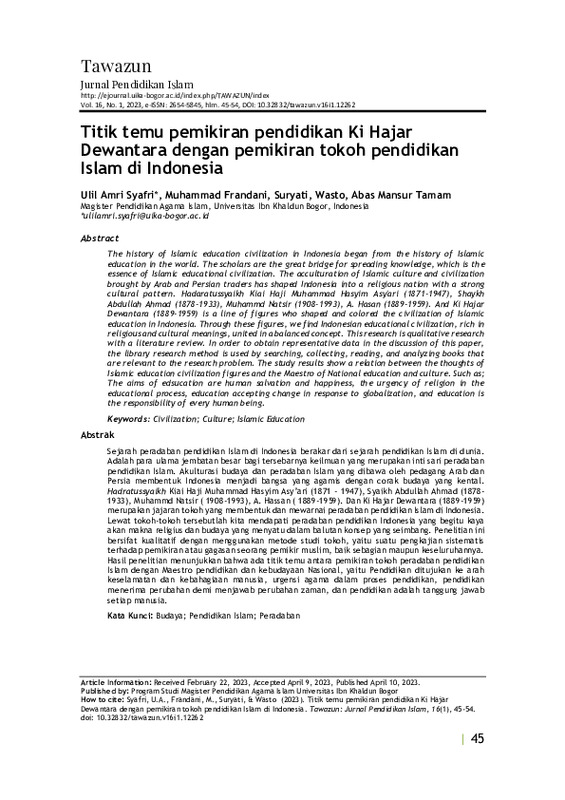 Titik temu pemikiran pendidikan Ki Hajar Dewantara dengan pemikiran tokoh pendidikan Islam di Indonesia.pdf