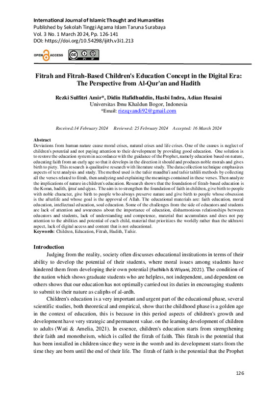 Fitrah and fitrah-based children's education concept in the digital era The perspective from Al-Qur'an and Hadith.pdf