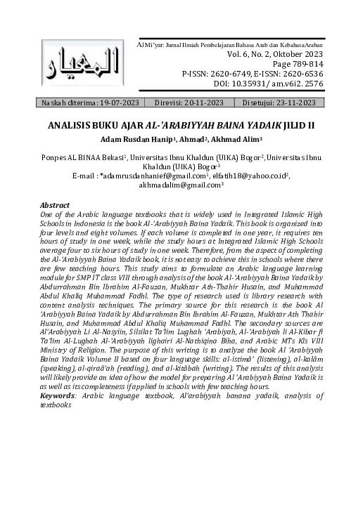 ANALISIS BUKU AJAR AL-'ARABIYYAH BAINA YADAIK JILID II.pdf ANALISIS BUKU AJAR AL-'ARABIYYAH BAINA YADAIK JILID II.pdf