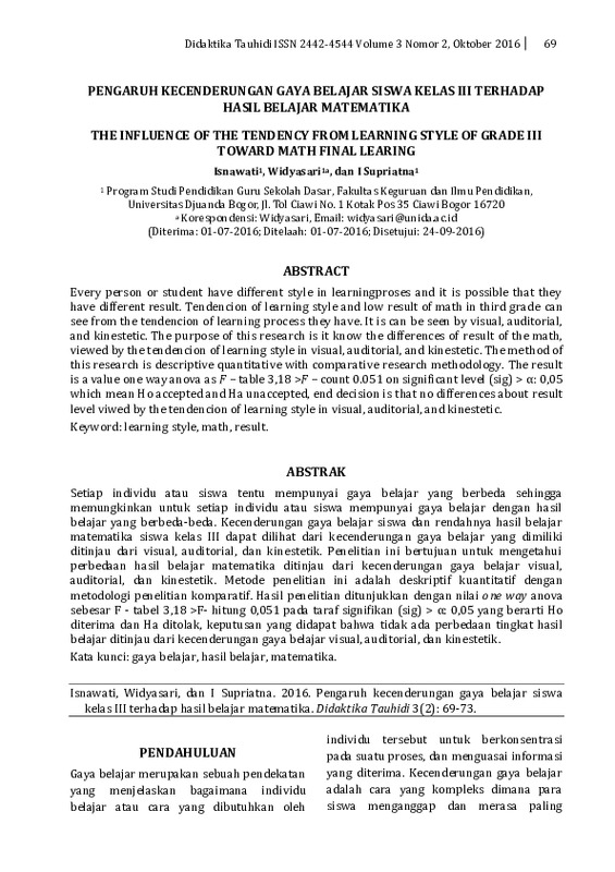 THE INFLUENCE OF THE TENDENCY FROM LEARNING STYLE OF GRADE III TOWARD MATH FINAL LEARING.pdf THE INFLUENCE OF THE TENDENCY FROM LEARNING STYLE OF GRADE III TOWARD MATH FINAL LEARING.pdf