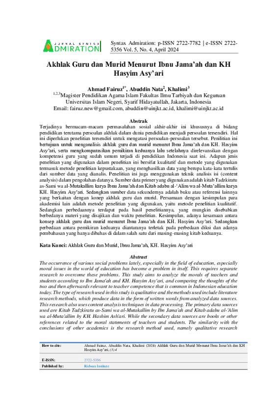 Akhlak Guru dan Murid Menurut Ibnu Jama’ah dan KH Hasyim Asy’ari.pdf Akhlak Guru dan Murid Menurut Ibnu Jama’ah dan KH Hasyim Asy’ari.pdf