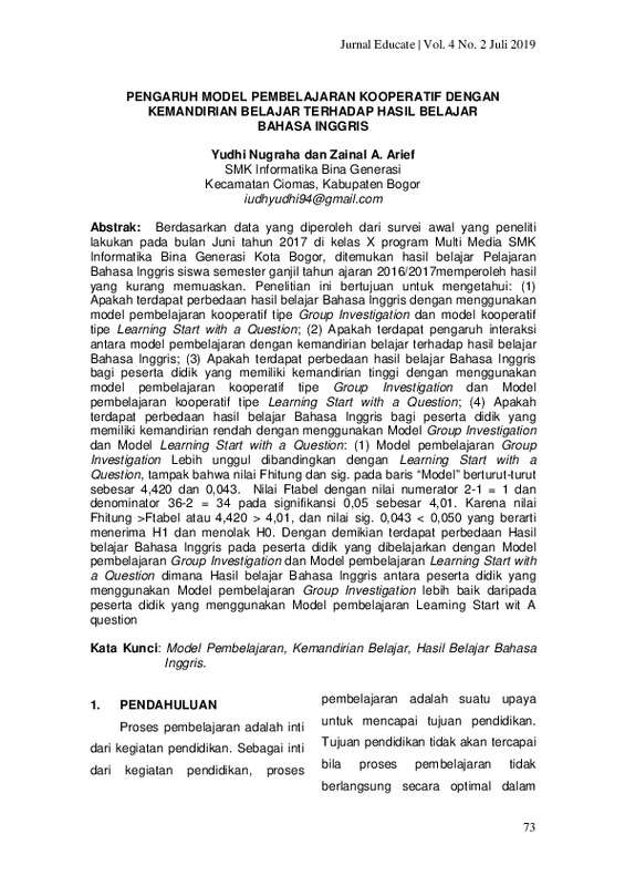 PENGARUH MODEL PEMBELAJARAN KOOPERATIF DENGAN KEMANDIRIAN BELAJAR TERHADAP HASIL BELAJAR BAHASA INGGRIS.pdf