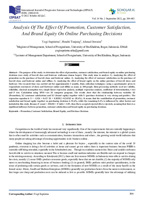 Analysis Of The Effect Of Promotion, Customer Satisfaction, And Brand Equity On Online Purchasing Decisions.pdf