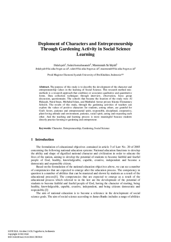 Deploment of Characters and Entrepreneurship Through Gardening Activity in Social Science Learning.pdf Deploment of Characters and Entrepreneurship Through Gardening Activity in Social Science Learning.pdf