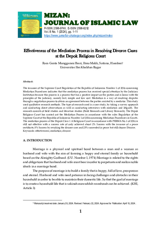 Effectiveness of the Mediation Process in Resolving Divorce Cases at the Depok Religious Court.pdf