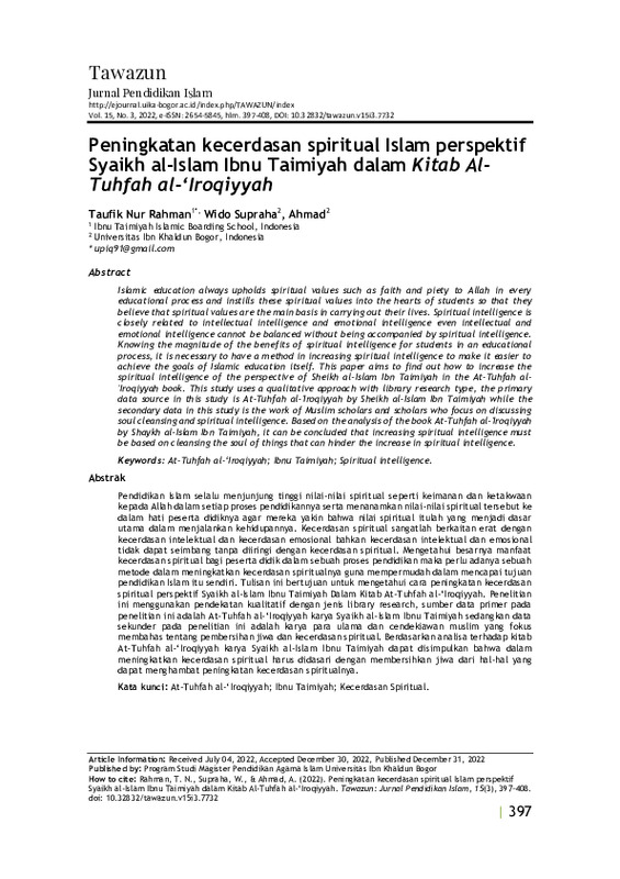 Peningkatan kecerdasan spiritual Islam perspektif Syaikh al-Islam Ibnu Taimiyah dalam Kitab Al-Tuhfah al-‘Iroqiyyah.pdf
