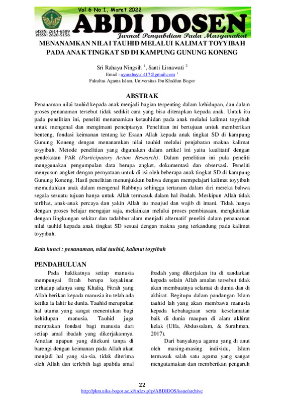Menanamkan Nilai Tauhid Melalui Kalimat Toyyibah Pada Anak Tingkat SD Di Kampung Gunung Koneng.pdf Menanamkan Nilai Tauhid Melalui Kalimat Toyyibah Pada Anak Tingkat SD Di Kampung Gunung Koneng.pdf