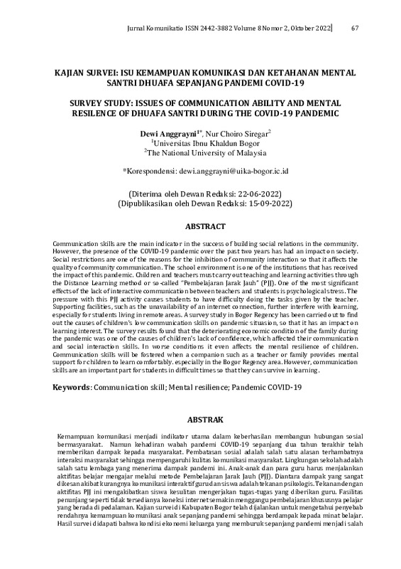 Kajian Survei Isu Kemampuan Komunikasi dan Ketahan Mental Santri Dhuafa Sepanjang Pandemic COVID-19 di Kabupaten Bogor.pdf