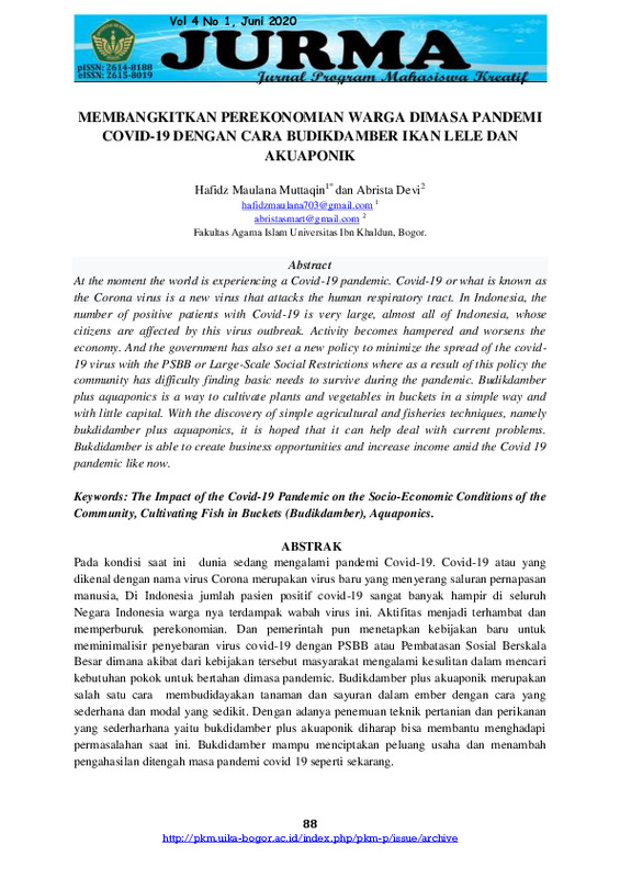 MEMBANGKITKAN PEREKONOMIAN WARGA DIMASA PANDEMI COVID-19 DENGAN CARA BUDIKDAMBER IKAN LELE DAN AKUAPONIK.pdf