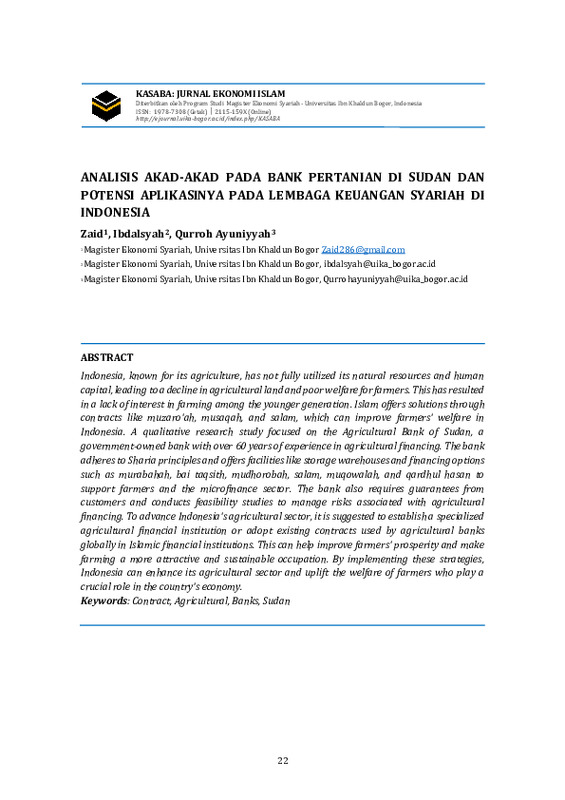 ANALISIS AKAD-AKAD PADA BANK PERTANIAN DI SUDAN DAN POTENSI APLIKASINYA PADA LEMBAGA KEUANGAN SYARIAH DI INDONESIA.pdf ANALISIS AKAD-AKAD PADA BANK PERTANIAN DI SUDAN DAN POTENSI APLIKASINYA PADA LEMBAGA KEUANGAN SYARIAH DI INDONESIA.pdf