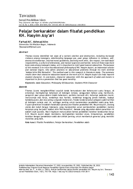 Pelajar berkarakter dalam filsafat pendidikan KH. Hasyim Asy'ari.pdf Pelajar berkarakter dalam filsafat pendidikan KH. Hasyim Asy'ari.pdf