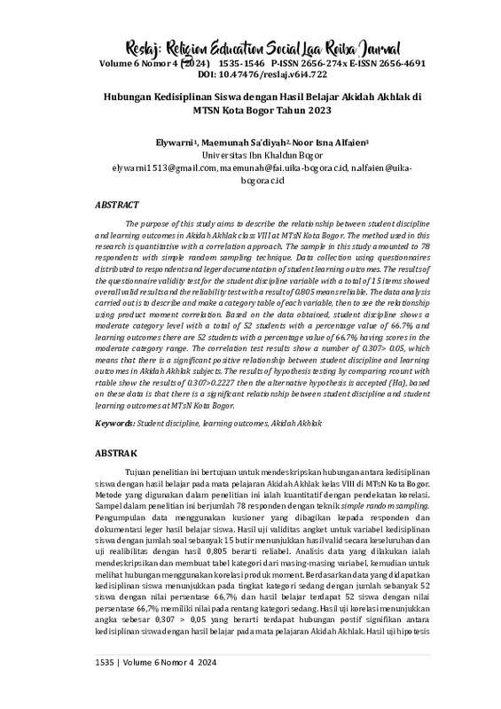 Hubungan Kedisiplinan Siswa dengan Hasil Belajar Akidah Akhlak di MTSN Kota Bogor Tahun 2023.pdf