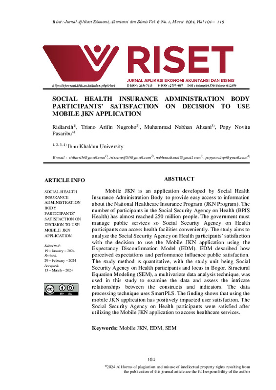 SOCIAL HEALTH INSURANCE ADMINISTRATION BODY PARTICIPANTS’ SATISFACTION ON DECISION TO USE MOBILE JKN APPLICATION.pdf
