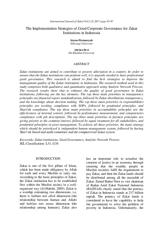 The implementation strategies of good corporate governance for zakat institutions in Indonesia.pdf The implementation strategies of good corporate governance for zakat institutions in Indonesia.pdf