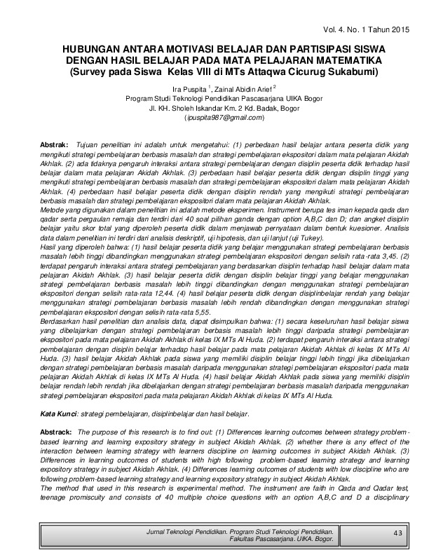 Hubungan Antara Motivasi Belajar Dan Partisipasi Siswa Dengan Hasil Belajar Pada Mata Pelajaran Matematika (Survey Pada Siswa Kelas VIII Di MTs Attaqwa Cicurug Sukabumi).pdf