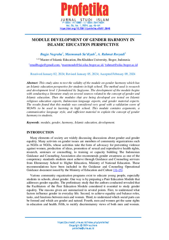 Module Development Of Gender Harmony In Islamic Education Perspective.pdf Module Development Of Gender Harmony In Islamic Education Perspective.pdf