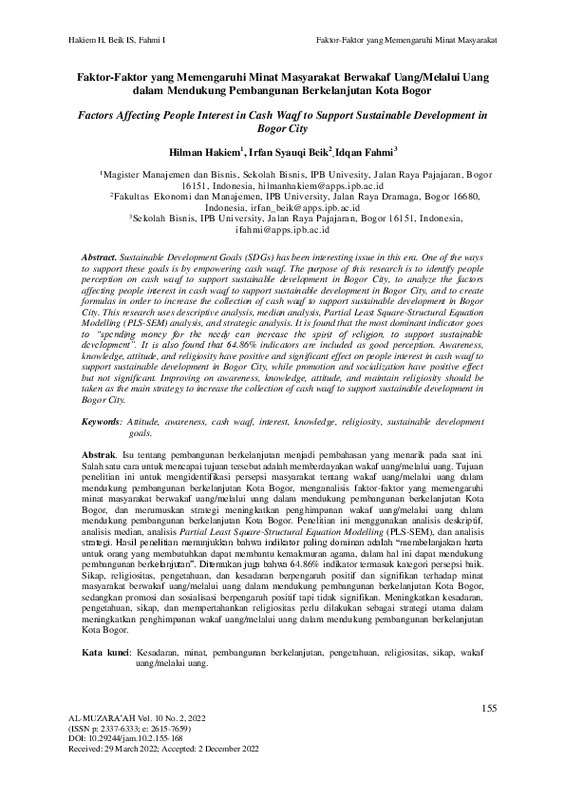 Faktor-Faktor yang Memengaruhi Minat Masyarakat Berwakaf Uang Melalui Uang dalam Mendukung Pembangunan Berkelanjutan Kota Bogor.pdf