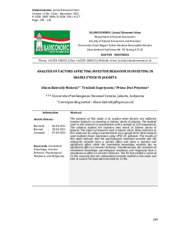 Analysis of Factors Affecting Investor Behavior in Investing in Sharia Stock in Jakarta.pdf Analysis of Factors Affecting Investor Behavior in Investing in Sharia Stock in Jakarta.pdf