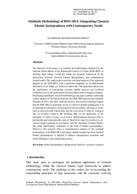 Istinbath Methodology of DSN-MUI Integrating Classical Islamic Jurisprudence with Contemporary Needs.pdf Istinbath Methodology of DSN-MUI Integrating Classical Islamic Jurisprudence with Contemporary Needs.pdf