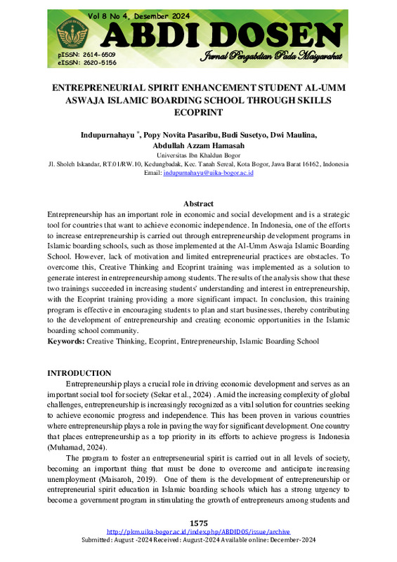 ENTREPRENEURIAL SPIRIT ENHANCEMENT STUDENT AL-UMM ASWAJA ISLAMIC BOARDING SCHOOL THROUGH SKILLS ECOPRINT.pdf