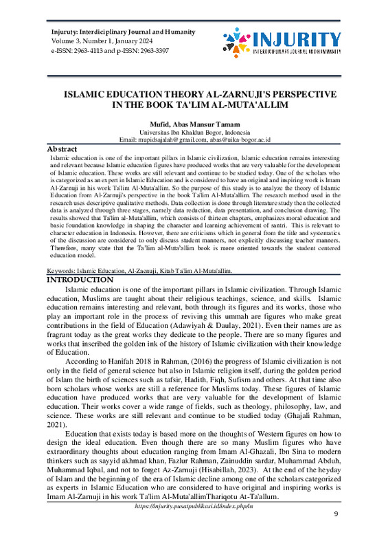 Islamic Education Theory Al-Zarnuji's Perspective in The Book Ta'lim Al-Muta'allim.pdf