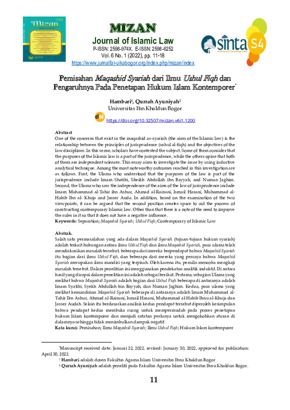 Pemisahan Maqashid Syariah dari Ilmu Ushul Fiqh dan Pengaruhnya Pada Penetapan Hukum Islam Kontemporer.pdf