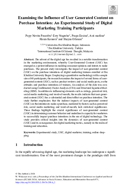 Examining the Influence of User Generated Content on Purchase Intention An Experimental Study of Digital Marketing Training Participants.pdf Examining the Influence of User Generated Content on Purchase Intention An Experimental Study of Digital Marketing Training Participants.pdf
