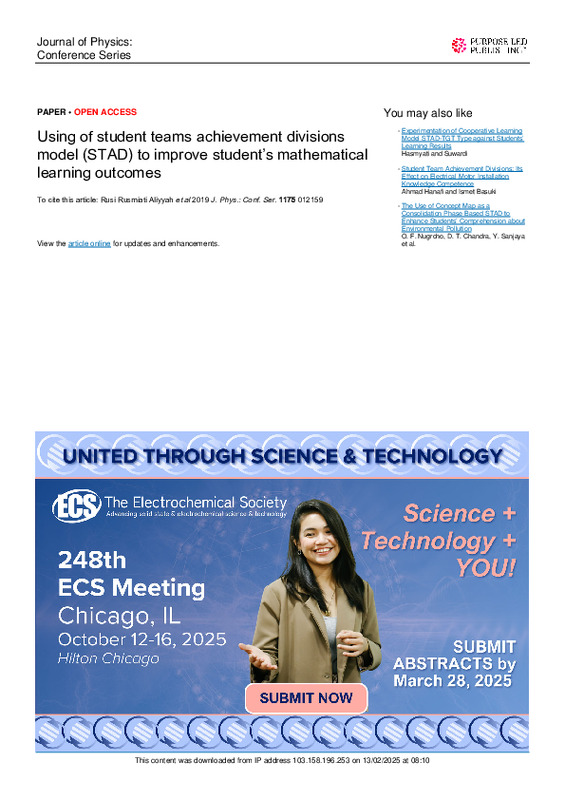 Using of student teams achievement divisions model (STAD) to improve student’s mathematical learning outcomes.pdf Using of student teams achievement divisions model (STAD) to improve student’s mathematical learning outcomes.pdf