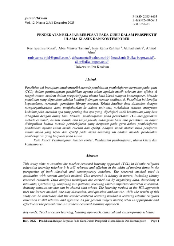 PENDEKATAN BELAJAR BERPUSAT PADA GURU DALAM PERSPEKTIF ULAMA KLASIK DAN KONTEMPORER.pdf