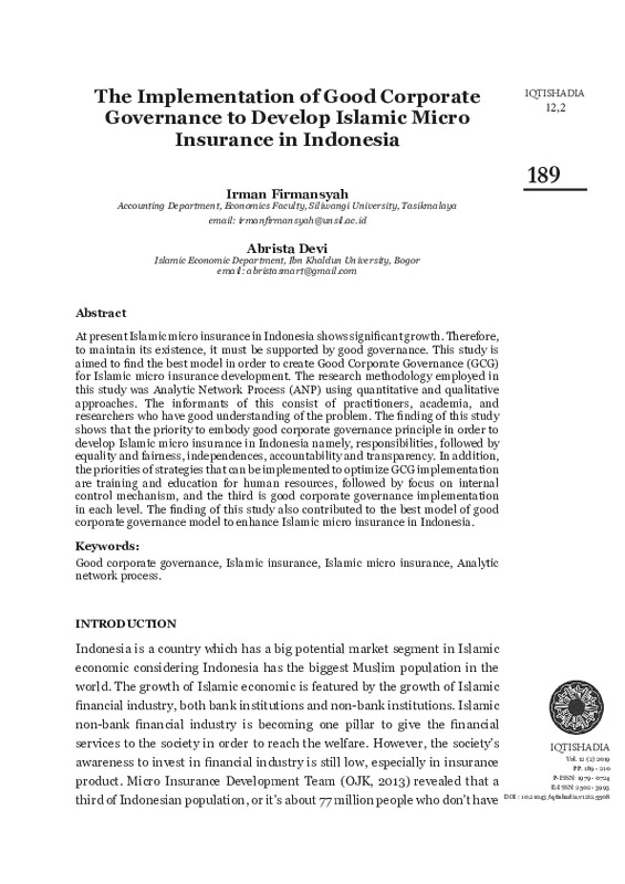 The implementation of good corporate governance to develop Islamic micro insurance in Indonesia.pdf