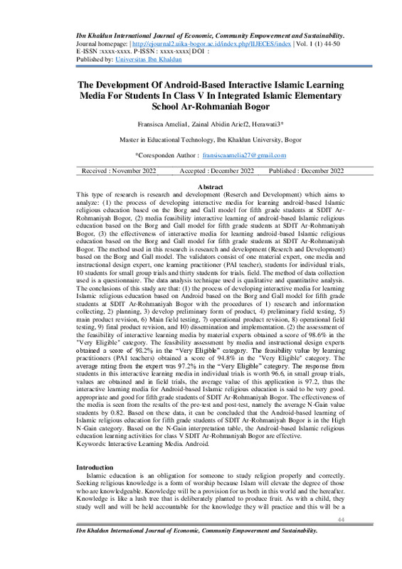 The Development Of Android-Based Interactive Islamic Learning Media For Students In Class V In Integrated Islamic Elementary School Ar-Rohmaniah Bogor.pdf The Development Of Android-Based Interactive Islamic Learning Media For Students In Class V In Integrated Islamic Elementary School Ar-Rohmaniah Bogor.pdf
