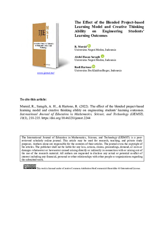 The Effect of the Blended Project-Based Learning Model and Creative Thinking Ability on Engineering Students' Learning Outcomes..pdf The Effect of the Blended Project-Based Learning Model and Creative Thinking Ability on Engineering Students' Learning Outcomes..pdf