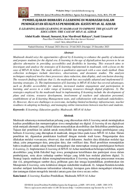 Pembelajaran Berbasis E-Learning di Madrasah Dalam Peningkatan Kualitas Pendidikan Kasus MTsN Al Azhar.pdf Pembelajaran Berbasis E-Learning di Madrasah Dalam Peningkatan Kualitas Pendidikan Kasus MTsN Al Azhar.pdf