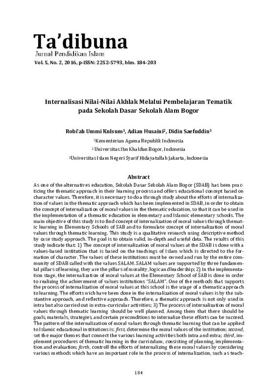 Internalisasi Nilai-Nilai Akhlak Melalui Pembelajaran Tematik pada Sekolah Dasar Sekolah Alam Bogor.pdf Internalisasi Nilai-Nilai Akhlak Melalui Pembelajaran Tematik pada Sekolah Dasar Sekolah Alam Bogor.pdf