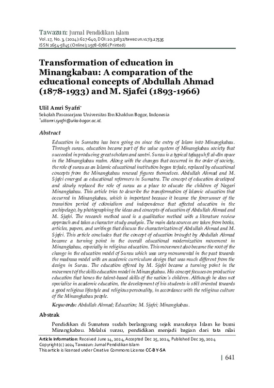 Transformation of education in Minangkabau A comparation of the educational concepts of Abdullah Ahmad (1878-1933) and M. Sjafei (1893-1966).pdf Transformation of education in Minangkabau A comparation of the educational concepts of Abdullah Ahmad (1878-1933) and M. Sjafei (1893-1966).pdf