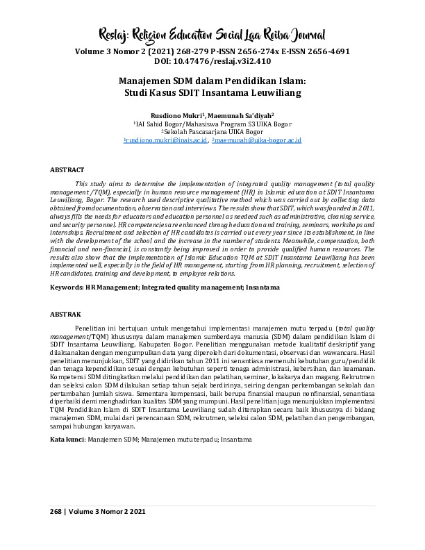 Manajemen SDM dalam Pendidikan Islam Studi Kasus SDIT Insantama Leuwiliang.pdf Manajemen SDM dalam Pendidikan Islam Studi Kasus SDIT Insantama Leuwiliang.pdf