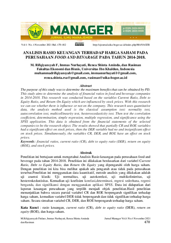 ANALISIS RASIO KEUANGAN TERHADAP HARGA SAHAM PADA PERUSAHAAN FOOD AND BEVARAGE PADA TAHUN 2014-2018..pdf ANALISIS RASIO KEUANGAN TERHADAP HARGA SAHAM PADA PERUSAHAAN FOOD AND BEVARAGE PADA TAHUN 2014-2018..pdf