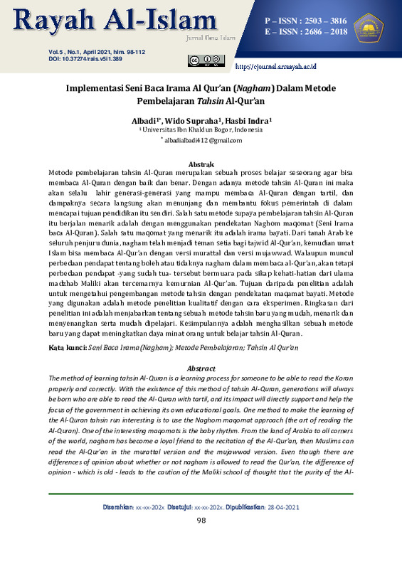 Implementasi Seni Baca Irama Al Qur’an (Nagham) Dalam Metode Pembelajaran Tahsin Al-Qur’an.pdf