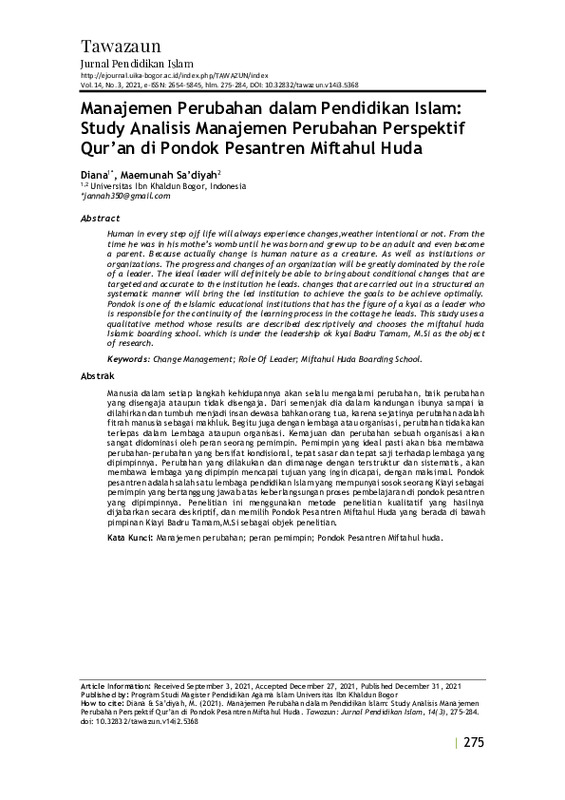 Manajemen Perubahan dalam Pendidikan Islam Study Analisis Manajemen Perubahan Perspektif Qur'an di Pondok Pesantren Miftahul Huda.pdf Manajemen Perubahan dalam Pendidikan Islam Study Analisis Manajemen Perubahan Perspektif Qur'an di Pondok Pesantren Miftahul Huda.pdf