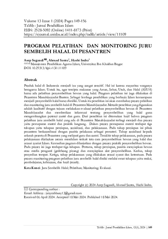Program Pelatihan dan Monitoring Juru Sembelih Halal di Pesantren.pdf Program Pelatihan dan Monitoring Juru Sembelih Halal di Pesantren.pdf