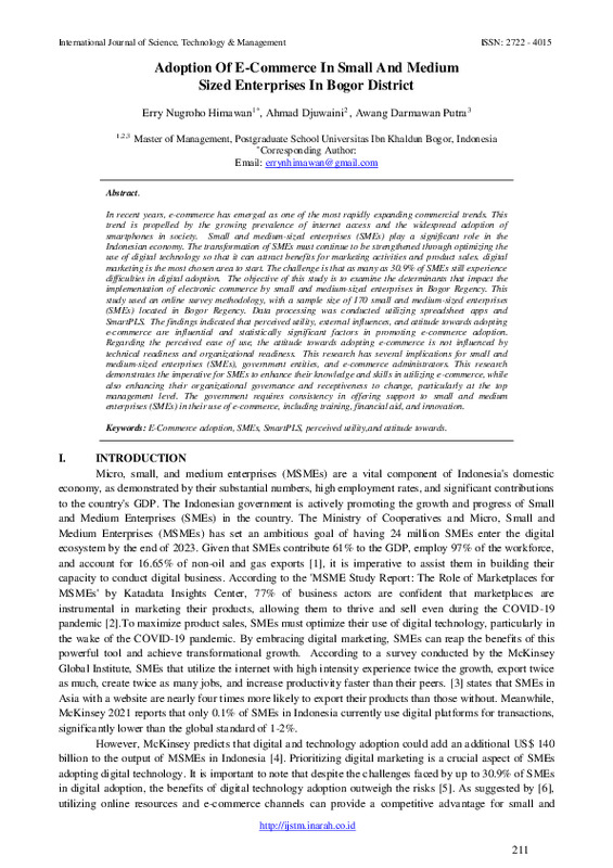 Adoption OfE-Commerce In Small And MediumSized Enterprises In Bogor District.pdf