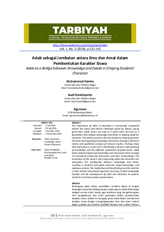 Adab sebagai Jembatan antara Ilmu dan Amal dalam Pembentukan Karakter Siswa Adab as a Bridge between Knowledge and Deeds in Shaping Students' Character.pdf